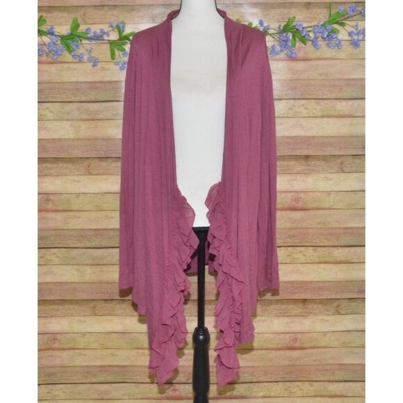 Soft Surroundings Purple Ladies Open Front Cardigan Size XL Ruffled Hem Layering - Picture 3 of 12